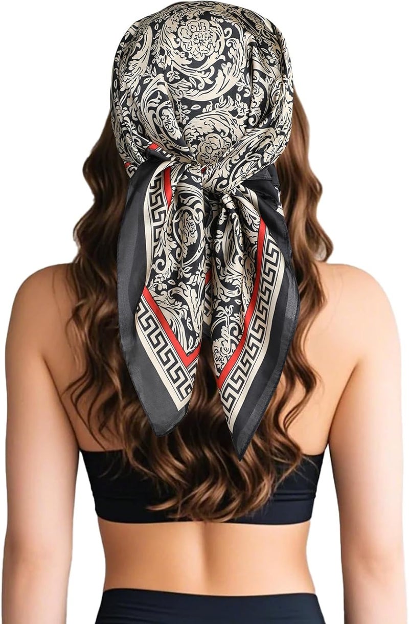 Sumolux Head Hair Scarf for Women Like Satin Silk Scarf Bandana Hair Wrapping Night Large Square Scarves 27.5" - Image 4